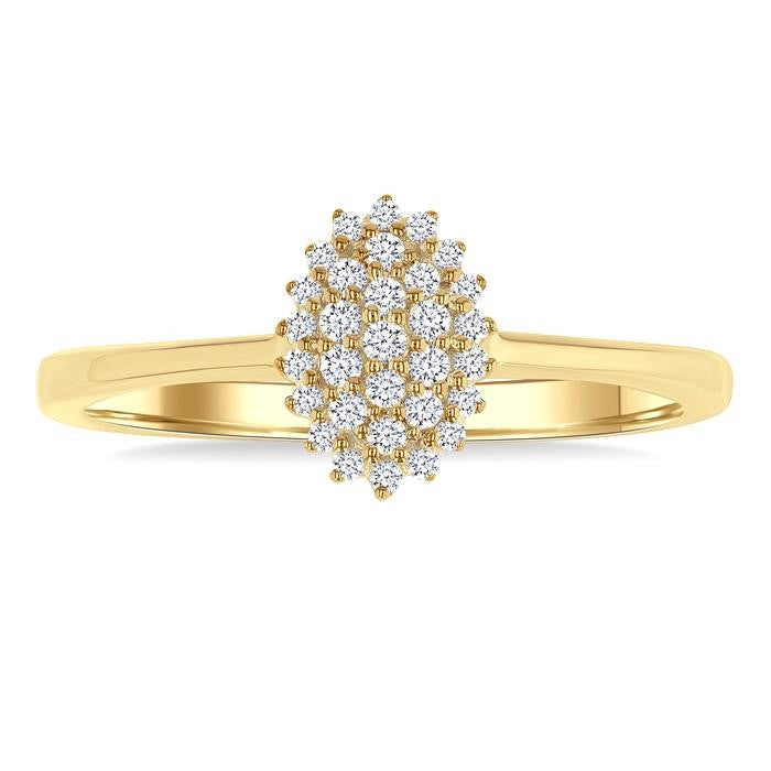 1/6 Ctw Petite Oval Shape Round Cut Diamond Cluster Fashion Ring in 10K Yellow Gold