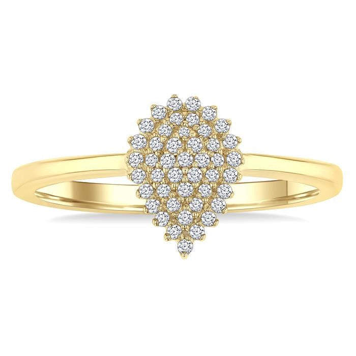 1/6 Ctw Petite Pear Shape Round Cut Diamond Cluster Fashion Ring in 10K Yellow Gold