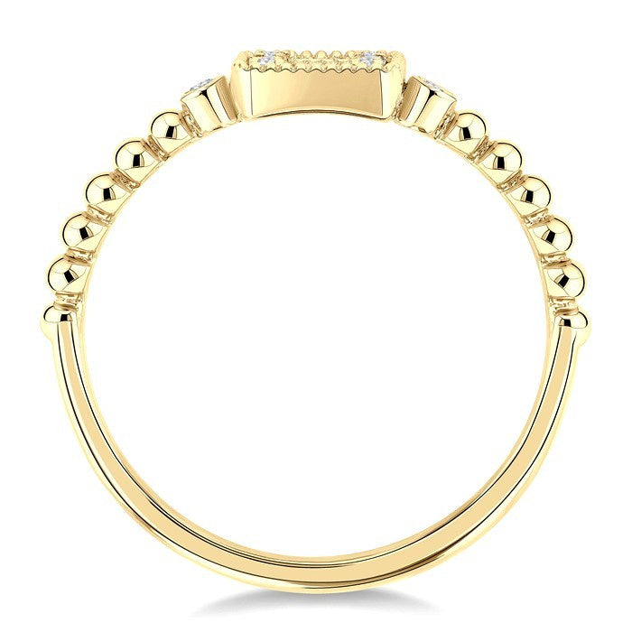 1/8 Ctw Petite Bead Shank Square Shape Center Round Cut Bead Bijoux Diamond Fashion Ring in 10K Yellow Gold