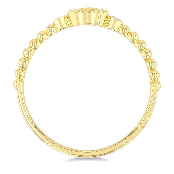 1/8 Ctw Petite Bead Shank Clover Leaf Round Cut Bead Bijoux Diamond Fashion Ring in 10K Yellow Gold