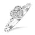 1/8 Ctw Petite Bead Shank Heart Motif Round Cut Bead Bijoux Diamond Fashion Ring in 10K White Gold