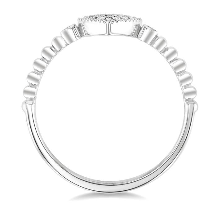 1/8 Ctw Petite Bead Shank Heart Motif Round Cut Bead Bijoux Diamond Fashion Ring in 10K White Gold