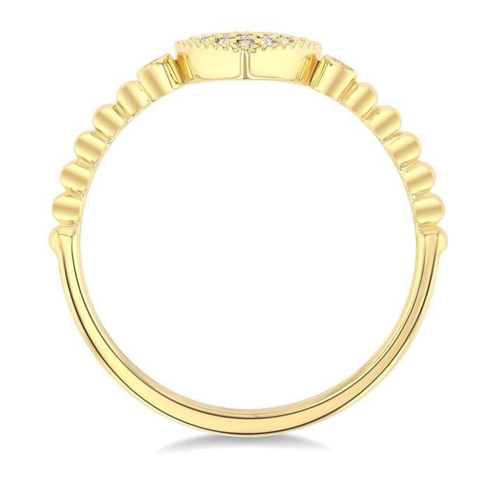 1/8 Ctw Petite Bead Shank Heart Motif Round Cut Bead Bijoux Diamond Fashion Ring in 10K Yellow Gold