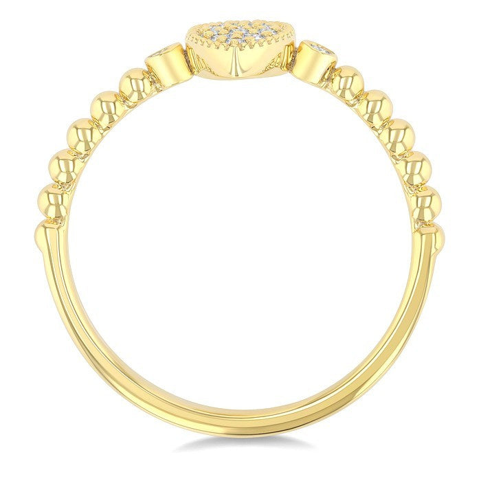 1/8 Ctw Petite Bead Shank Marquise Shape Center Round Cut Bead Bijoux Diamond Fashion Ring in 10K Yellow Gold