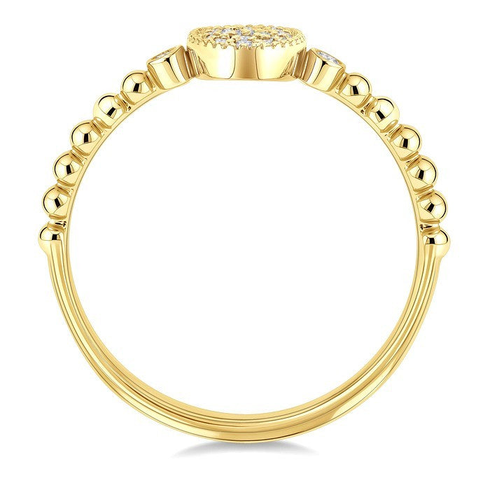 1/8 Ctw Petite Bead Shank Oval Center Round Cut Bead Bijoux Diamond Fashion Ring in 10K Yellow Gold