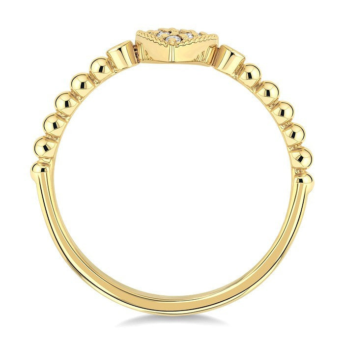 1/8 Ctw Petite Bead Shank Pear Shape Center Round Cut Bead Bijoux Diamond Fashion Ring in 10K Yellow Gold