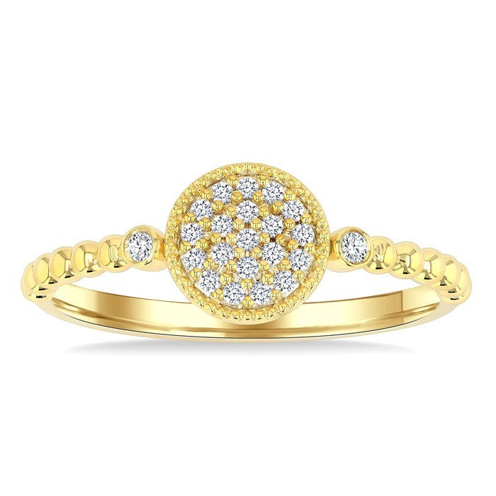 1/8 Ctw Petite Bead Shank Circular Center Round Cut Bead Bijoux Diamond Fashion Ring in 10K Yellow Gold