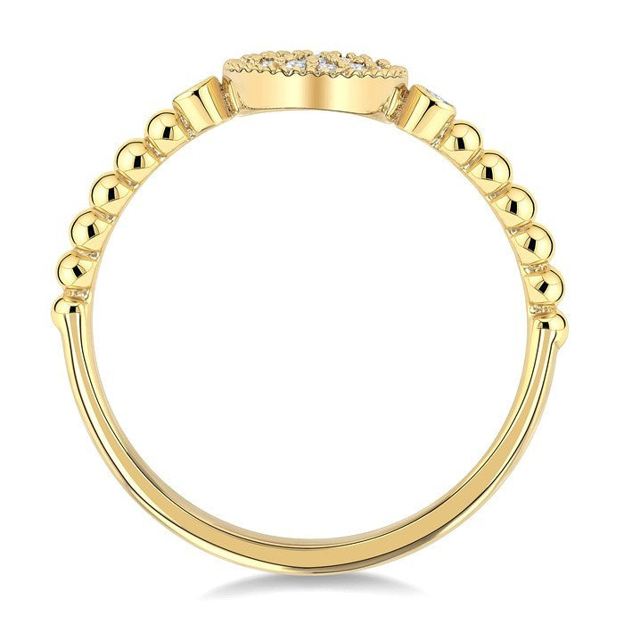 1/8 Ctw Petite Bead Shank Circular Center Round Cut Bead Bijoux Diamond Fashion Ring in 10K Yellow Gold