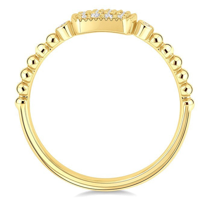 1/8 Ctw Petite Bead Shank Cushion Shape Center Round Cut Bead Bijoux Diamond Fashion Ring in 10K Yellow Gold