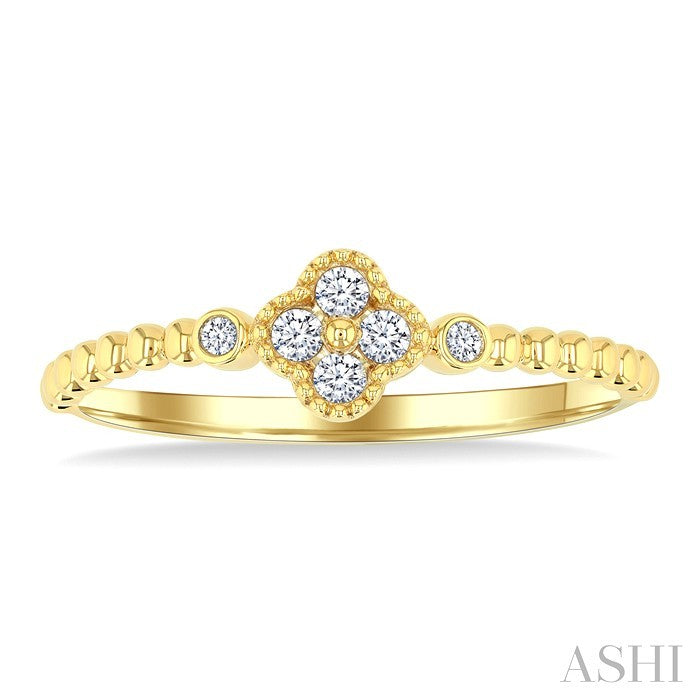 1/8 Ctw Petite Bead Shank Clover Leaf Round Cut Bead Bijoux Diamond Fashion Ring in 10K Yellow Gold