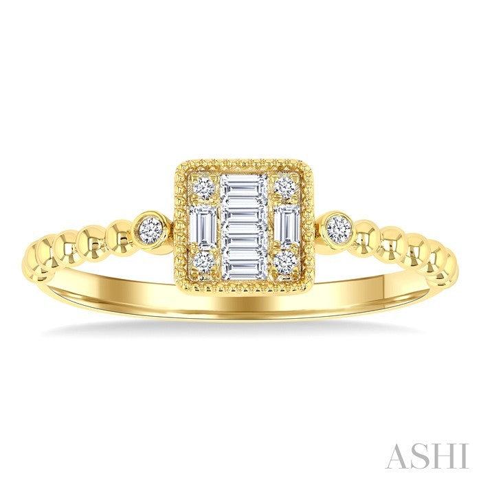 1/8 Ctw Petite Bead Shank Square Shape Center Round Cut Bead Bijoux Diamond Fashion Ring in 10K Yellow Gold