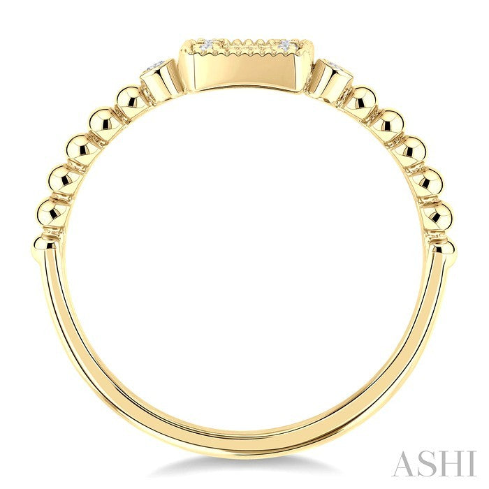 1/8 Ctw Petite Bead Shank Square Shape Center Round Cut Bead Bijoux Diamond Fashion Ring in 10K Yellow Gold