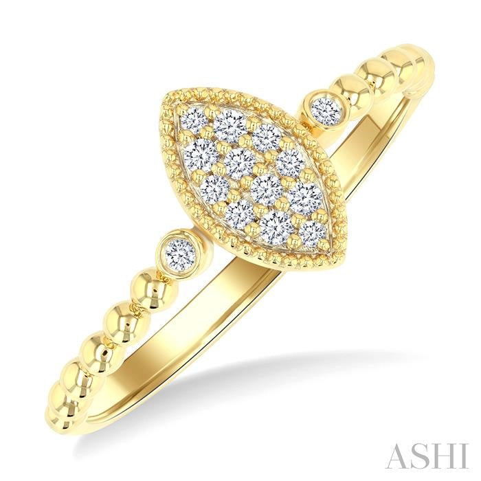 1/8 Ctw Petite Bead Shank Marquise Shape Center Round Cut Bead Bijoux Diamond Fashion Ring in 10K Yellow Gold