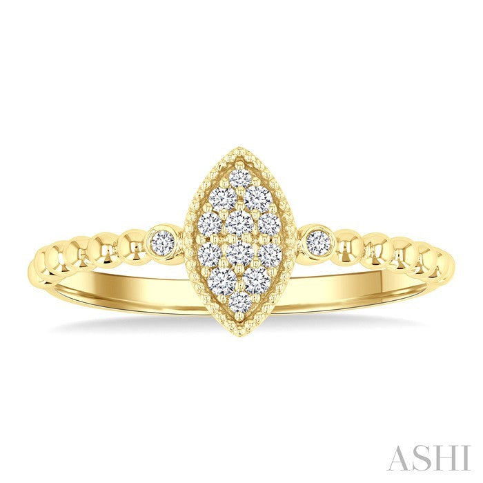 1/8 Ctw Petite Bead Shank Marquise Shape Center Round Cut Bead Bijoux Diamond Fashion Ring in 10K Yellow Gold