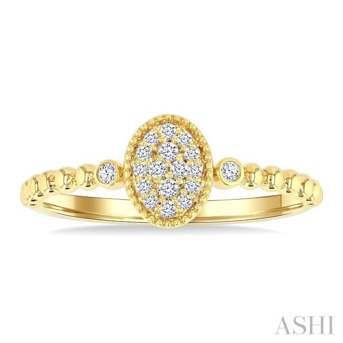 1/8 Ctw Petite Bead Shank Oval Center Round Cut Bead Bijoux Diamond Fashion Ring in 10K Yellow Gold