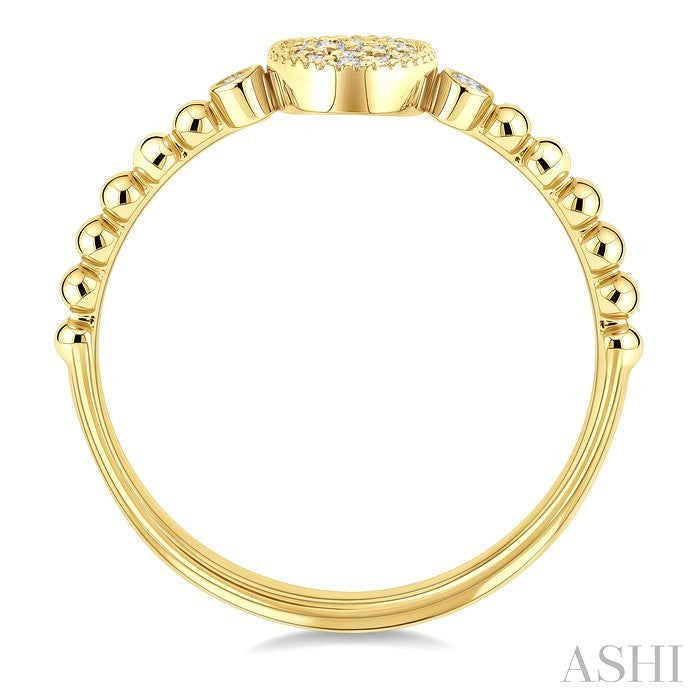 1/8 Ctw Petite Bead Shank Oval Center Round Cut Bead Bijoux Diamond Fashion Ring in 10K Yellow Gold