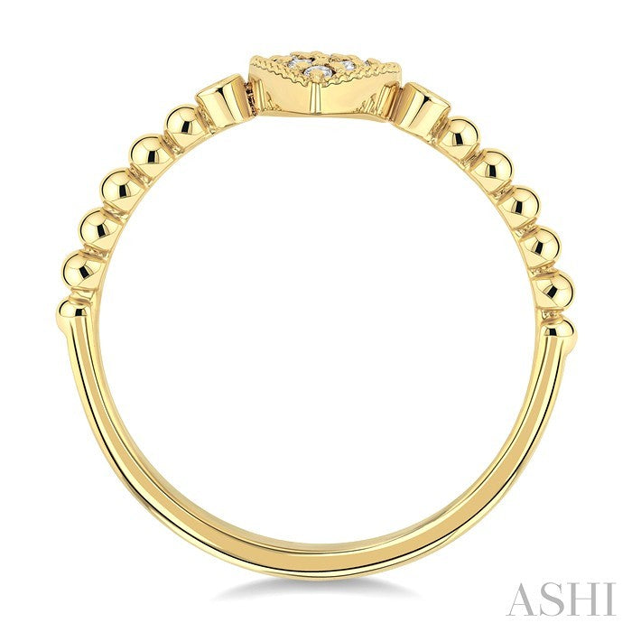 1/8 Ctw Petite Bead Shank Pear Shape Center Round Cut Bead Bijoux Diamond Fashion Ring in 10K Yellow Gold