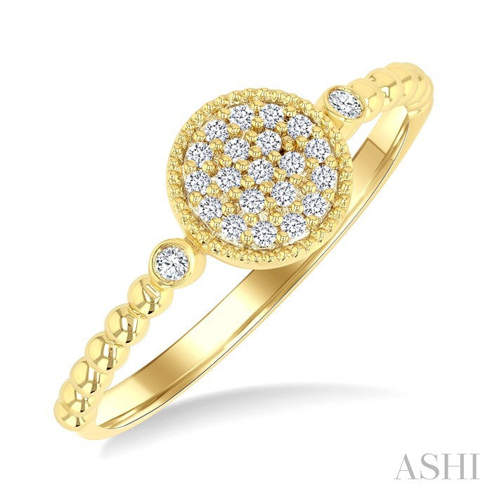 1/8 Ctw Petite Bead Shank Circular Center Round Cut Bead Bijoux Diamond Fashion Ring in 10K Yellow Gold
