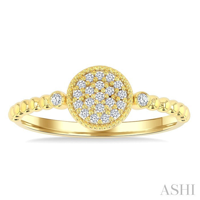 1/8 Ctw Petite Bead Shank Circular Center Round Cut Bead Bijoux Diamond Fashion Ring in 10K Yellow Gold