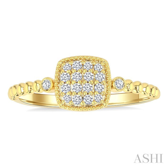 1/8 Ctw Petite Bead Shank Cushion Shape Center Round Cut Bead Bijoux Diamond Fashion Ring in 10K Yellow Gold