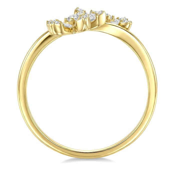 1/3 Ctw Petite Floral Bypass Baguette and Round Cut Diamond Fashion Ring in 10K Yellow Gold