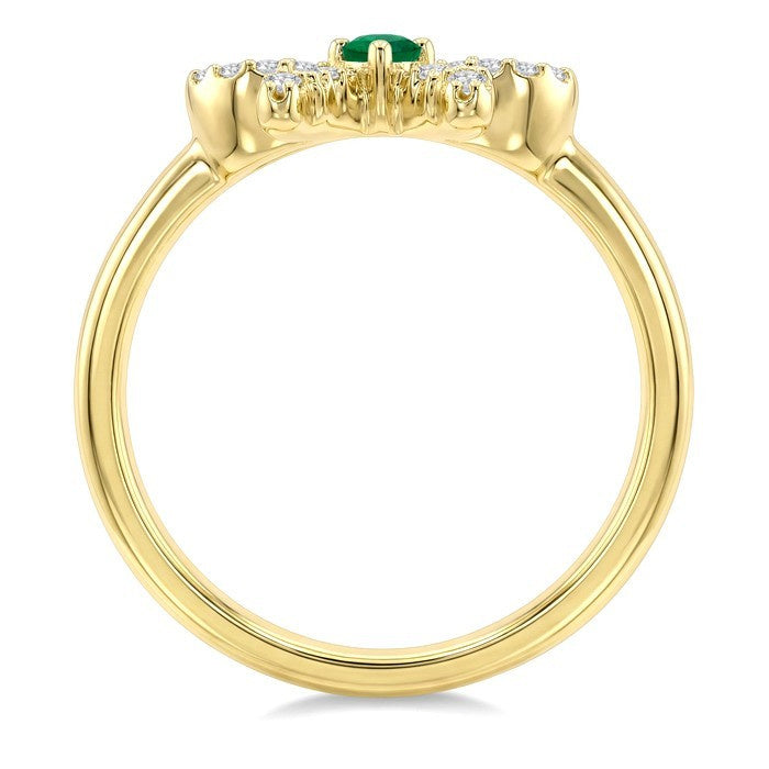 2.40 MM Round Shape Emerald and 1/8 Ctw Round Cut Diamond Bow Petite Precious Fashion Ring in 10K Yellow Gold