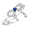 2.40 MM Round Shape Sapphire and 1/8 Ctw Round Cut Diamond Bow Petite Precious Fashion Ring in 10K White Gold