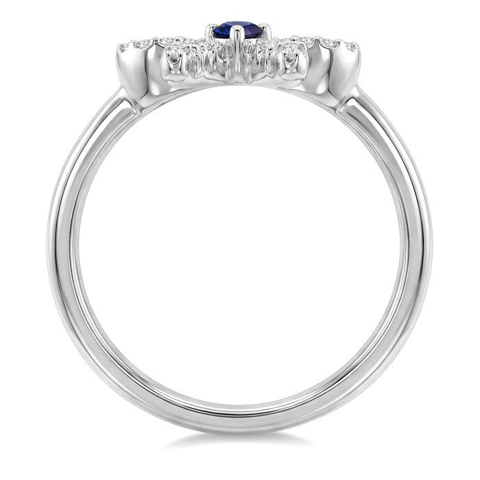 2.40 MM Round Shape Sapphire and 1/8 Ctw Round Cut Diamond Bow Petite Precious Fashion Ring in 10K White Gold