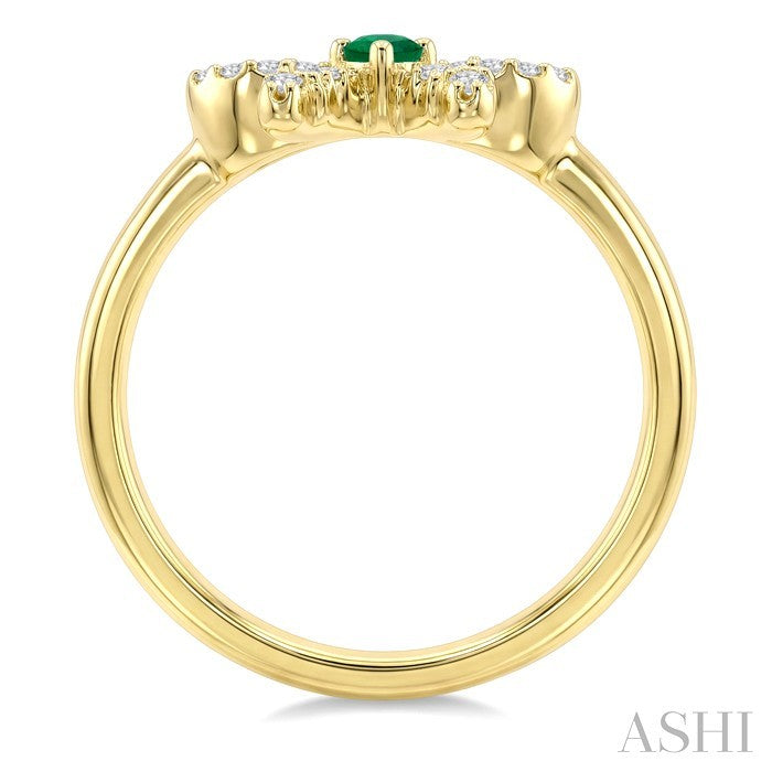 2.40 MM Round Shape Emerald and 1/8 Ctw Round Cut Diamond Bow Petite Precious Fashion Ring in 10K Yellow Gold