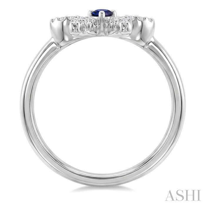 2.40 MM Round Shape Sapphire and 1/8 Ctw Round Cut Diamond Bow Petite Precious Fashion Ring in 10K White Gold