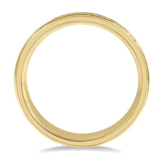 1/2 Ctw Parallel Milgrain & Niched Center Round Cut Diamond Men's Wedding Band in 14K Yellow Gold