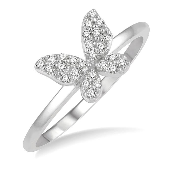1/6 Ctw Butterfly Motif Round Cut Diamond Petite Fashion Ring in 10K White Gold