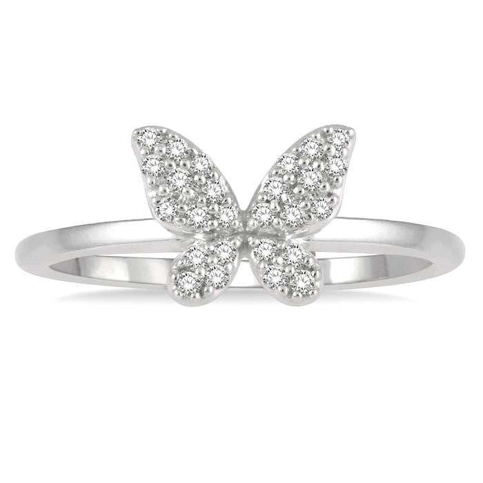 1/6 Ctw Butterfly Motif Round Cut Diamond Petite Fashion Ring in 10K White Gold