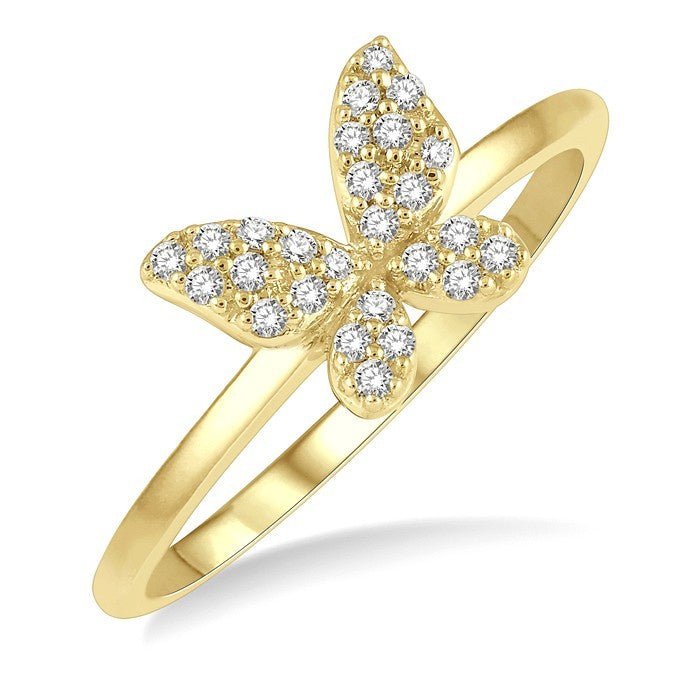 1/6 Ctw Butterfly Motif Round Cut Diamond Petite Fashion Ring in 10K Yellow Gold