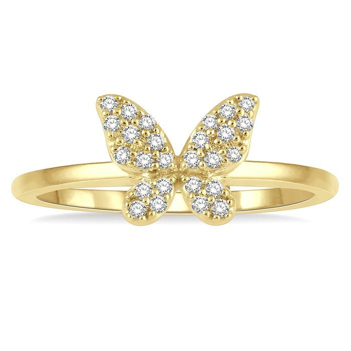 1/6 Ctw Butterfly Motif Round Cut Diamond Petite Fashion Ring in 10K Yellow Gold