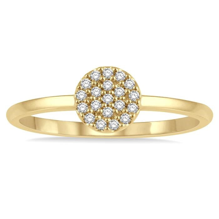 1/10 Ctw Disc Shape Center Round Cut Diamond Petite Fashion Ring in 14K Yellow Gold