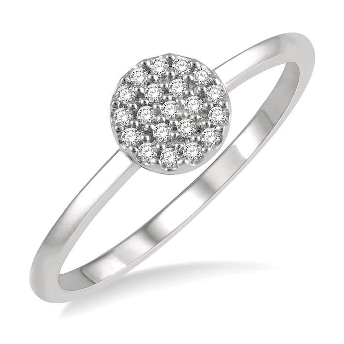1/10 Ctw Disc Shape Center Round Cut Diamond Petite Fashion Ring in 10K White Gold