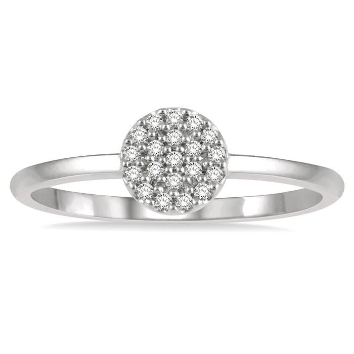 1/10 Ctw Disc Shape Center Round Cut Diamond Petite Fashion Ring in 10K White Gold