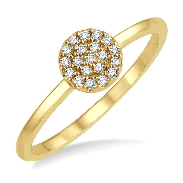 1/10 Ctw Disc Shape Center Round Cut Diamond Petite Fashion Ring in 10K Yellow Gold