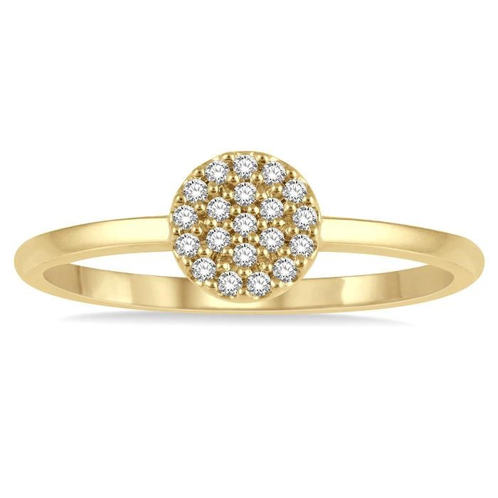 1/10 Ctw Disc Shape Center Round Cut Diamond Petite Fashion Ring in 10K Yellow Gold