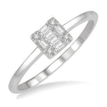 1/8 Ctw Square Shape Baguette and Round Cut Diamond Petite Fashion Ring in 14K White Gold