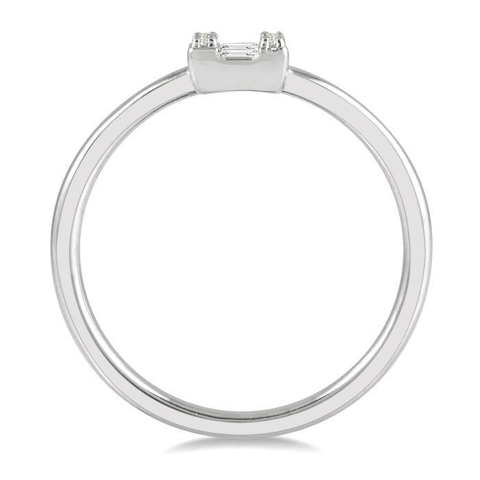 1/8 Ctw Square Shape Baguette and Round Cut Diamond Petite Fashion Ring in 14K White Gold