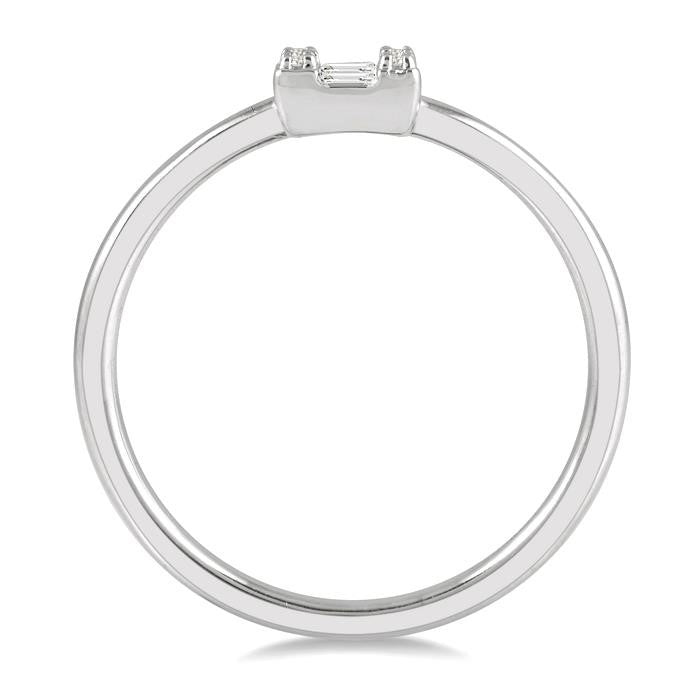 1/8 Ctw Square Shape Baguette and Round Cut Diamond Petite Fashion Ring in 10K White Gold