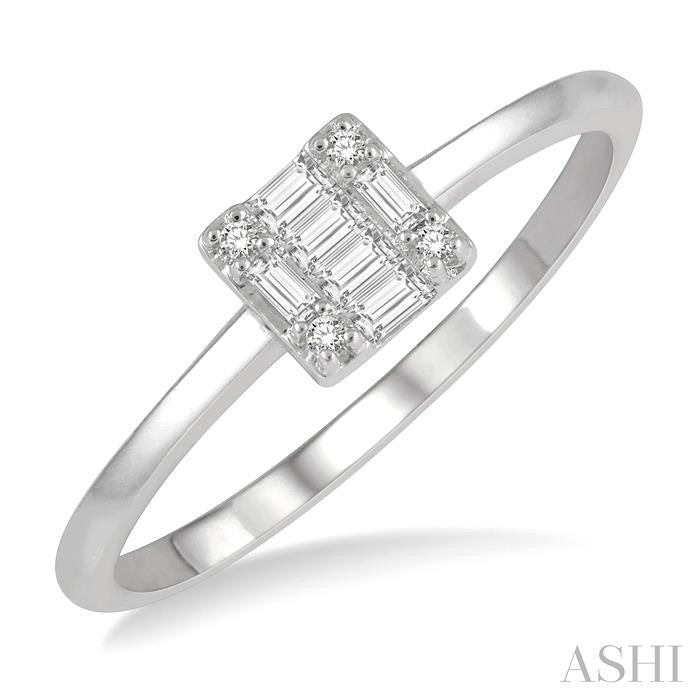 1/8 Ctw Square Shape Baguette and Round Cut Diamond Petite Fashion Ring in 14K White Gold