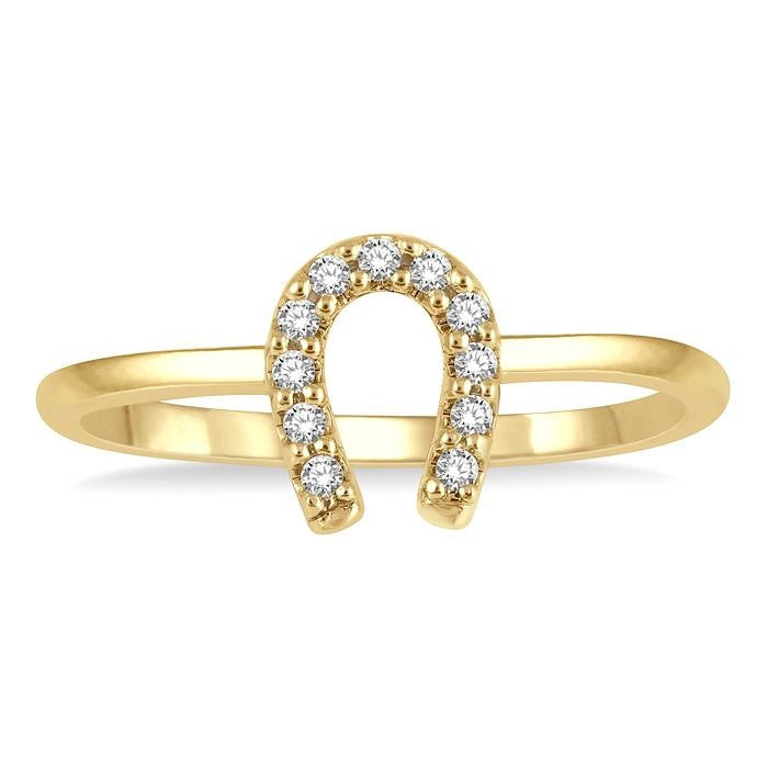 1/10 Ctw Horseshoe Charm Round Cut Diamond Petite Fashion Ring in 14K Yellow Gold