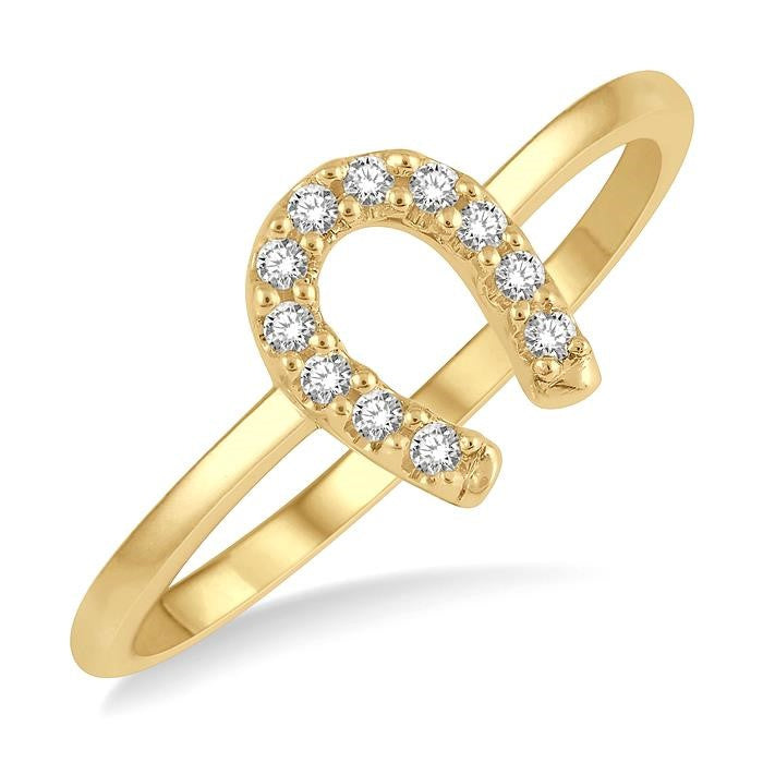 1/10 Ctw Horseshoe Charm Round Cut Diamond Petite Fashion Ring in 10K Yellow Gold