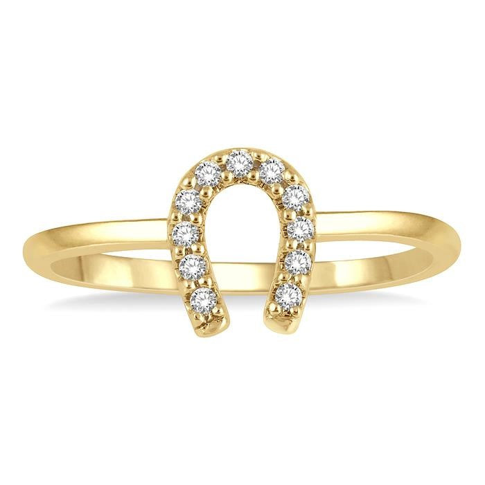 1/10 Ctw Horseshoe Charm Round Cut Diamond Petite Fashion Ring in 10K Yellow Gold