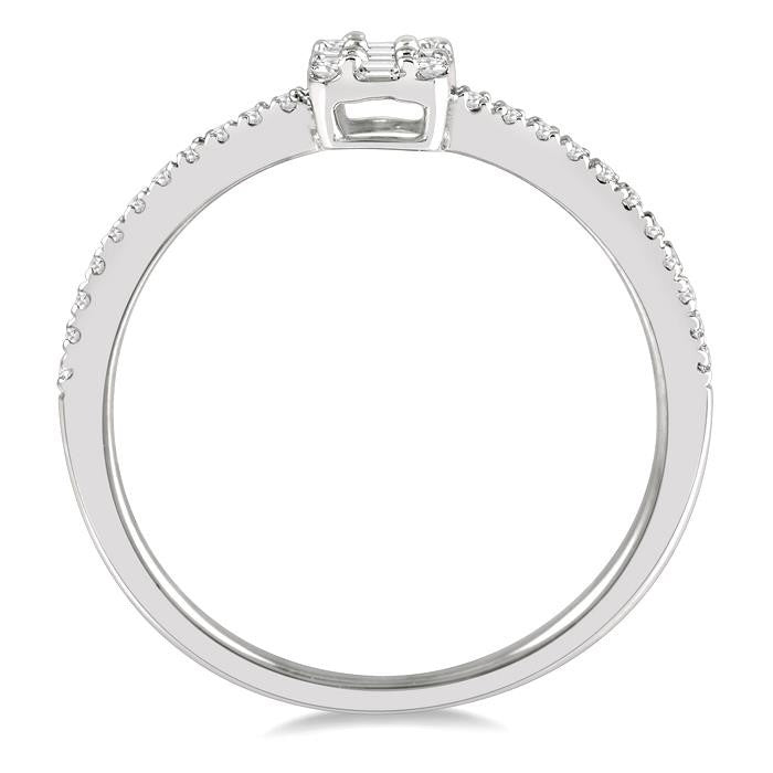 1/4 Ctw Cushion Shape Petite Baguette and Round Cut Diamond Fashion Promise Ring in 14K White Gold