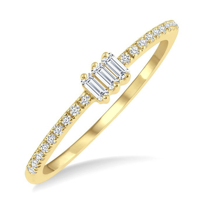 1/5 Ctw Baguette and Round Cut Diamond Petite Fashion Ring in 10K Yellow Gold