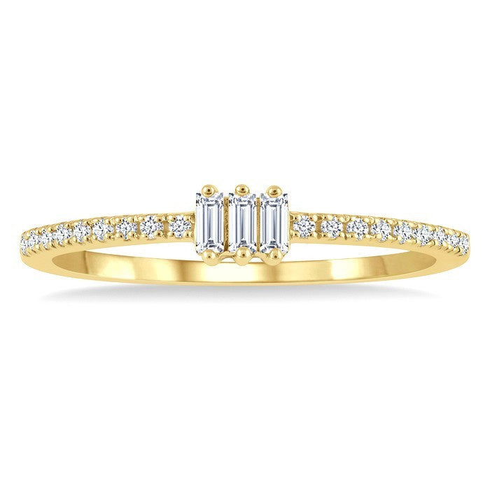 1/5 Ctw Baguette and Round Cut Diamond Petite Fashion Ring in 10K Yellow Gold